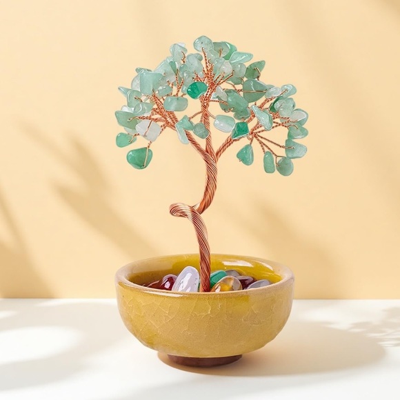 Hand Crafted Other - 🆕New Green Aventurine Crystal Tree with Golden Yellow Pot-Decor & Handcrafted